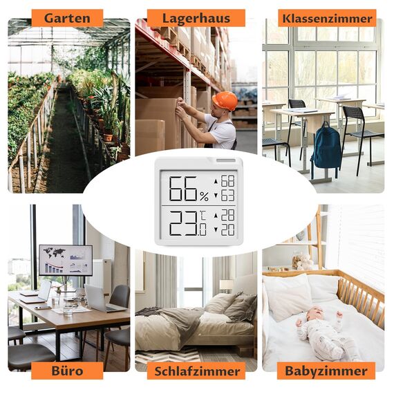2 Stück - OPPERD Hygrometer Raumthermometer - Kleiner Digitaler Luftfeuchtigkeitsmesser mit Max/Min-Funktion Thermometer innen, Präziser Feuchtigkeitsmesser für Schlafzimmer, Kinderzimmer, Wohnzimmer