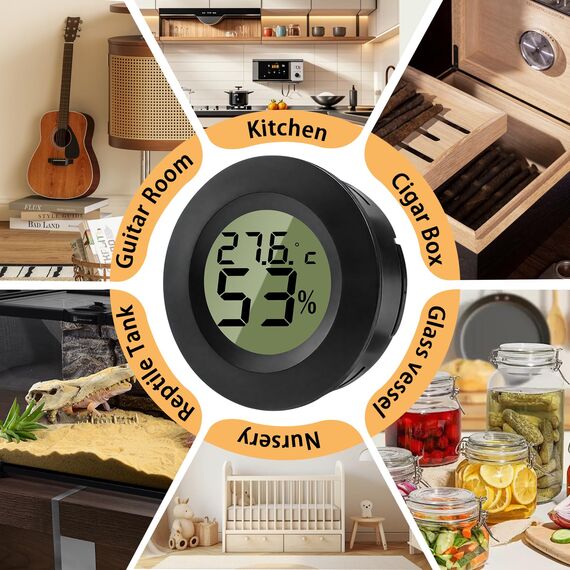 ZHITING Hygrometer Thermometer Mini Digital Temperatur Luftfeuchtigkeitsmessgerät Rund Humidity Meter für Innenräume, Gewächshäuser, Terrarien, Gitarrenkoffer,Humidor, Inkubatoren & Glas (3er Pack)