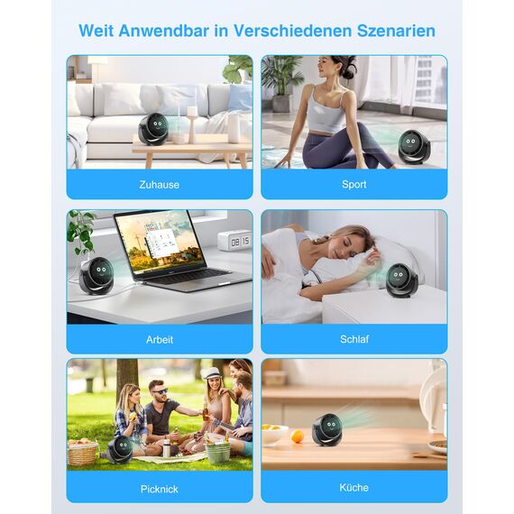 Fitabok USB Ventilator, Kleiner Tischventilator mit 5 Geschwindigkeiten, LED Display, 360° Drehung Ventilatoren, 4000mAh Akku, Starker Luftstrom, Mini Wiederaufladbar Fans für Haus Schlafzimme Büro