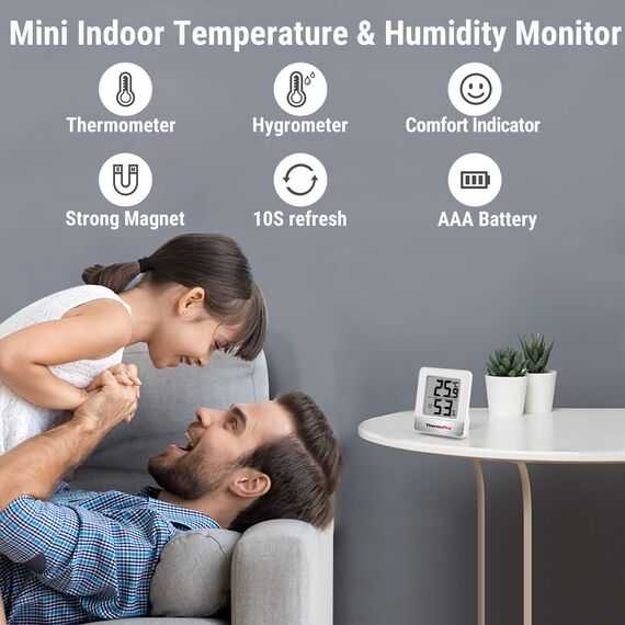 ThermoPro TP49-2 Kleines digitales Hygrometer, Innenthermometer, Raumthermometer, Temperaturmonitor und Feuchtigkeitsmesser für den Komfort des Büros zu Hause, Reptilienthermometer, 2 Stück