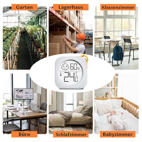 2 Stück - OPPERD Hygrometer & Raumthermometer - Kleiner Digitaler Luftfeuchtigkeitsmesser mit Präzisem Thermometer innen, Praktischer Feuchtigkeitsmesser für Schlafzimmer, Kinderzimmer, Wohnzimmer