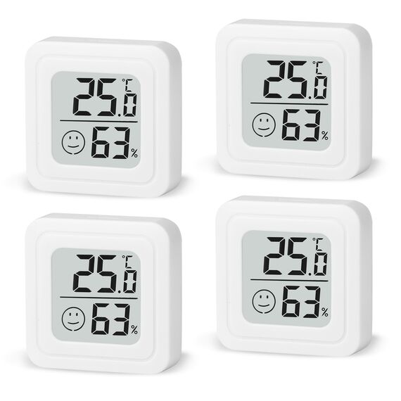 4 Stück luftfeuchtigkeitsmesser Thermometer Innen Digitales Mini Thermo Hygrometer LCD Indoor Thermometer Innen für Babyzimmer Wohnzimmer Büro Gewächshaus (Weiß)
