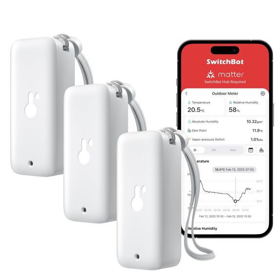 SwitchBot Thermometer Hygrometer Innen Außen, Bluetooth Außenthermometer Luftfeuchtigkeitsmesser, Präzise Thermo-Hygrometer mit APP, Datenspeicherung für Gewächshaus Weinkeller (3er-Pack)