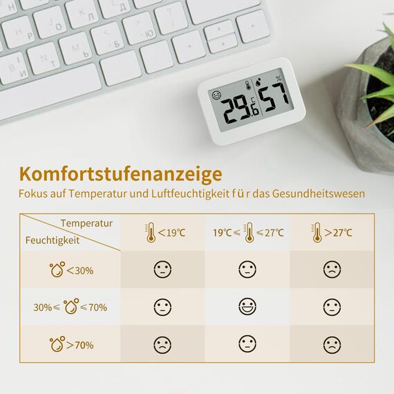 DOOMAY 2-Pack Mini Hygrometer Indoor Thermometer, Humidity Gauge mit ℃, Luftfeuchtigkeitsmesser Digitaler Temperaturmonitor für Gewächshaus Babyzimmer Keller Reptilien Inkubator Closet