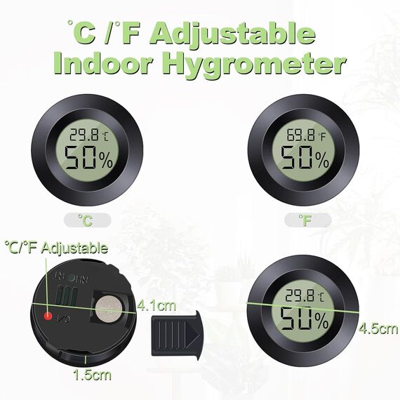 Dictien Mini Hygrometer Digital, ℃/℉ Verstellbar, 10pcs, Schwarz, Freistehend, Für Haus, Schule, Weinkeller, Gewächshaus, Keller, Lager (10, Rund)