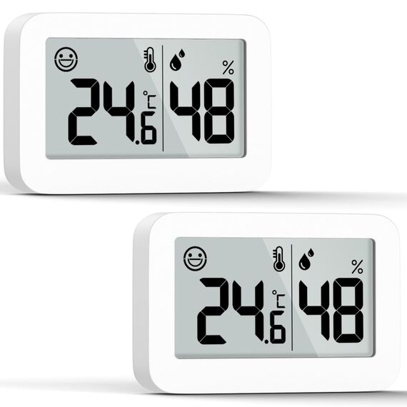 DOOMAY 2-Pack Mini Hygrometer Indoor Thermometer, Humidity Gauge mit ℃, Luftfeuchtigkeitsmesser Digitaler Temperaturmonitor für Gewächshaus Babyzimmer Keller Reptilien Inkubator Closet