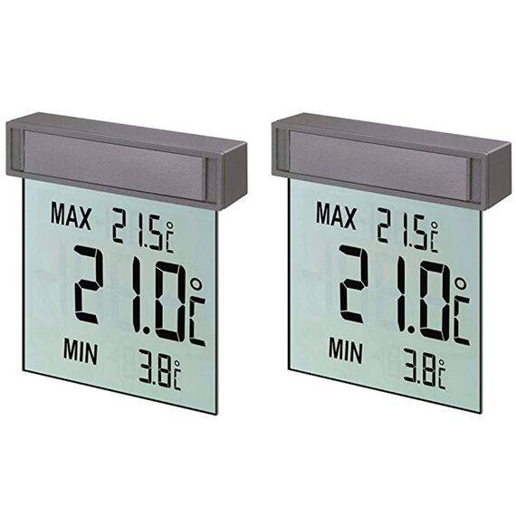 TFA Dostmann Vision digitales Fensterthermometer, 30.1025, großes Display mit Außentemperatur, L 97 x B 22 x H 105 mm, 2er Set