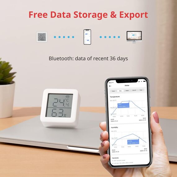 SwitchBot Thermometer Hygrometer Innen, Digital Hygrometer Bluetooth Thermo-Hygrometer mit APP, Taupunkt/VPD/Absolute Feuchtigkeitssensor, Bluetooth Hygrometer