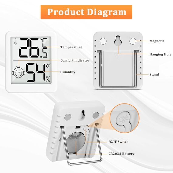 PAIRIER Luftfeuchtigkeitsmesser Thermometer Innen 4 Stück Digitales Mini LCD Thermometer Hygrometer mit Smiley-Indikator Gauge für Babyzimmer Seniorenzimmer Arbeitszimmer