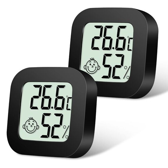 Flintronic Mini LCD Thermometer, 2 Stück Digital Thermometer Innen, Hygrometer Innen, Thermometer Hygrometer, Kabelloses, Luftfeuchtigkeit Meter für Babyzimmer Wohnzimmer Büro Gewächshaus(Schwarz)