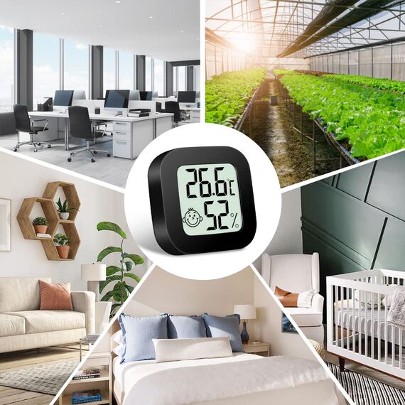 Flintronic Mini LCD Thermometer, 2 Stück Digital Thermometer Innen, Hygrometer Innen, Thermometer Hygrometer, Kabelloses, Luftfeuchtigkeit Meter für Babyzimmer Wohnzimmer Büro Gewächshaus(Schwarz)