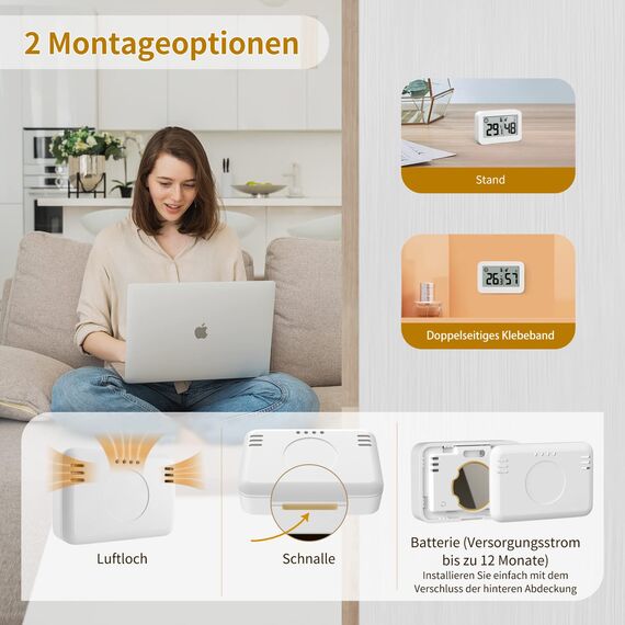 DOOMAY 2-Pack Mini Hygrometer Indoor Thermometer, Humidity Gauge mit ℃, Luftfeuchtigkeitsmesser Digitaler Temperaturmonitor für Gewächshaus Babyzimmer Keller Reptilien Inkubator Closet