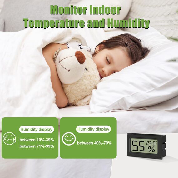 Dictien Mini Hygrometer Digital, ℃/℉ Verstellbar, 6pcs, Schwarz, Freistehend, Für Haus, Schule, Weinkeller, Gewächshaus, Keller, Lager (6, Quadratisch)