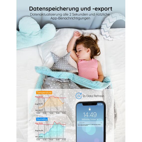 Govee WLAN Thermometer Hygrometer Innen, WiFi Thermo Hygrometer mit 50m WLAN-fähige Reichweite, App Benachrichtigung und Datenspeicherung, geeignet für Gewächshaus, Weinkeller, weiß (nur 2,4G WLAN)