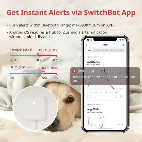 SwitchBot Thermometer Hygrometer Innen, Digital Hygrometer Bluetooth Thermo-Hygrometer mit APP, Taupunkt/VPD/Absolute Feuchtigkeitssensor, Bluetooth Hygrometer