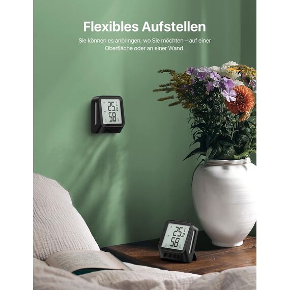 X-Sense WLAN Thermometer Hygrometer Innen mit X-Sense App, Mini Digital Raumthermometer, Angepasster Komfortbereich, Smiley-Indikator, kompatibel mit Alexa, erfordert Basisstation SBS50