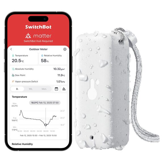 SwitchBot Thermometer Hygrometer Innen Außen, Bluetooth Außenthermometer Luftfeuchtigkeitsmesser, Präzise Thermo-Hygrometer mit APP, Datenspeicherung für Gewächshaus Weinkeller