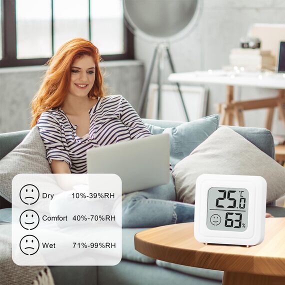 4 Stück luftfeuchtigkeitsmesser Thermometer Innen Digitales Mini Thermo Hygrometer LCD Indoor Thermometer Innen für Babyzimmer Wohnzimmer Büro Gewächshaus (Weiß)