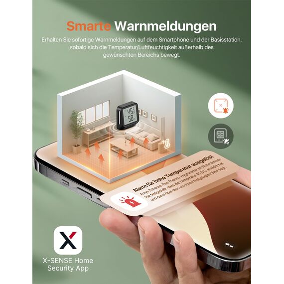 X-Sense WLAN Thermometer Hygrometer Innen mit X-Sense App, Mini Digital Raumthermometer, Angepasster Komfortbereich, Smiley-Indikator, kompatibel mit Alexa, erfordert Basisstation SBS50
