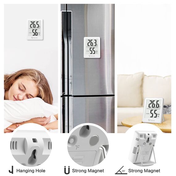 DOQAUS 3 Stück Digital Thermometer Innen, Mini Thermo-Hygrometer Hohe Genauigkeit Temperatur und Luftfeuchtigkeitsmessgerät mit Smiley-Indikator, für Innenraum, Babyraum Luftfeuchtigkeit Messen (Weiß)