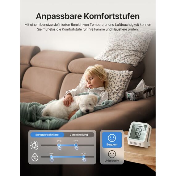 X-Sense WLAN Thermometer Hygrometer Innen, Mini Raumthermometer mit X-Sense App, Angepasster Komfortbereich, Thermo-Hygro-Datenlogger, kompatibel mit Alexa, 3 Sensoren und 1 Basisstation SBS50
