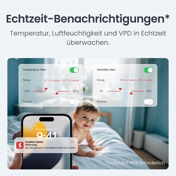 SwitchBot Thermometer Hygrometer Innen Außen, Bluetooth Außenthermometer Luftfeuchtigkeitsmesser, Präzise Thermo-Hygrometer mit APP, Datenspeicherung für Gewächshaus Weinkeller (3er-Pack)