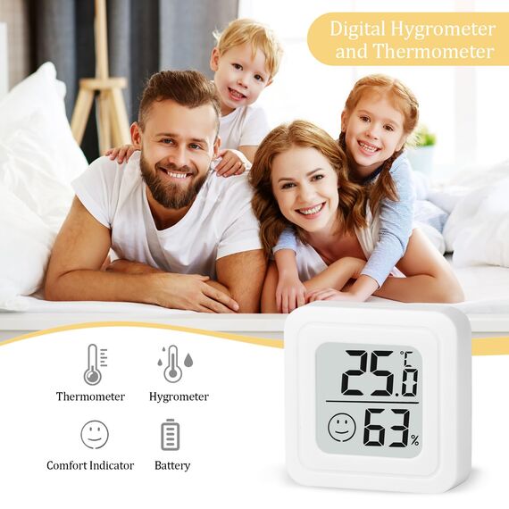 4 Stück luftfeuchtigkeitsmesser Thermometer Innen Digitales Mini Thermo Hygrometer LCD Indoor Thermometer Innen für Babyzimmer Wohnzimmer Büro Gewächshaus (Weiß)