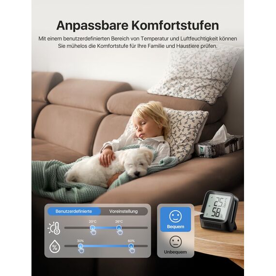 X-Sense WLAN Thermometer Hygrometer Innen, Raumthermometer mit X-Sense App, Angepasster Komfortbereich, Thermo-Hygro-Datenlogger, Smiley-Indikator, kompatibel mit Alexa, STH0A - nur mit Basisstation