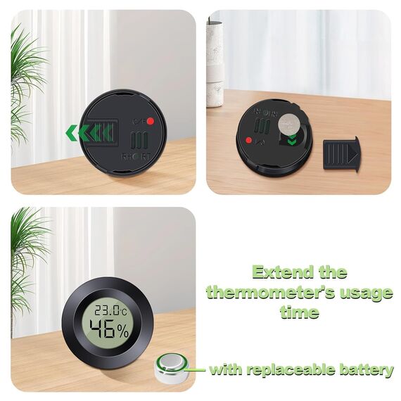 Dictien Mini Hygrometer Digital, ℃/℉ Verstellbar, 10pcs, Schwarz, Freistehend, Für Haus, Schule, Weinkeller, Gewächshaus, Keller, Lager (10, Rund)