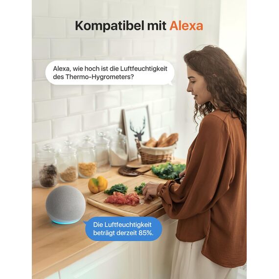 X-Sense WLAN Thermometer Hygrometer Innen mit X-Sense App, Mini Digital Raumthermometer, Angepasster Komfortbereich, Smiley-Indikator, kompatibel mit Alexa, erfordert Basisstation SBS50