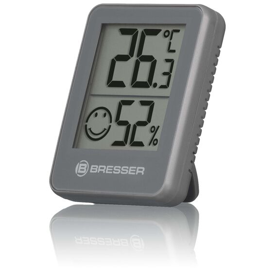 Bresser 3er Set Thermometer Hygrometer - Digitales Raumthermometer für Kontrolle Innenraum Luftfeuchtigkeit, Kühlschrankgeeignet, Wandmontage und Magnet, Schimmelvorbeugung - Indikator Smiley, Grau