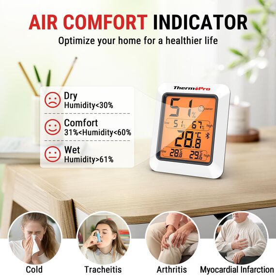 ThermoPro Thermometer Hygrometer 80m Bluetooth Raumthermometer Innen Temperatur und Luftfeuchtigkeitsmesser mit APP Datenexport für Innenraum, Büro, Weinkeller, Gewächshaus 3 Stücke