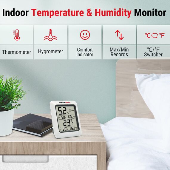 ThermoPro digitales Thermo-Hygrometer Thermometer Innen Raumthermometer mit Aufzeichnung Innen- Außenthermometer mit Raumklima-Indikator Luftfeuchtigkeitmesser für Raumklimakontrolle Klima Monitor