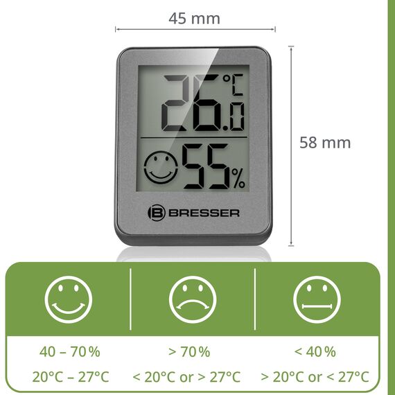 Bresser 3er Set Thermometer Hygrometer - Digitales Raumthermometer Kontrolle Innenraum Luftfeuchtigkeit, Kühlschrankgeeignet, Wandmontage Magnet, Schimmelvorbeugung - Indikator Smiley, Anthrazit