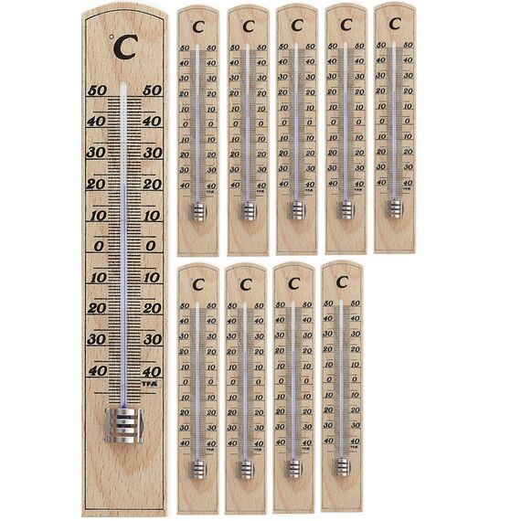 TFA Dostmann 12.1004 Analoges Innenthermometer, hohe Genauigkeit, aus massiven Buchenholz, 10er Set