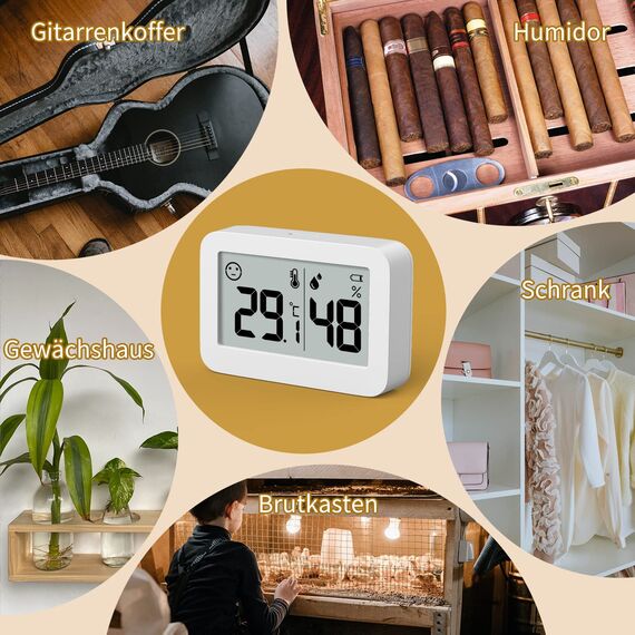 DOOMAY 2-Pack Mini Hygrometer Indoor Thermometer, Humidity Gauge mit ℃, Luftfeuchtigkeitsmesser Digitaler Temperaturmonitor für Gewächshaus Babyzimmer Keller Reptilien Inkubator Closet