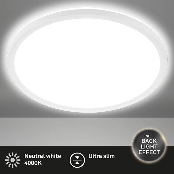 BRILONER - LED Deckenlampe mit indirektem Licht, flach, neutralweiße Lichtfarbe, Lampe, Deckenleuchte, Wohnzimmerlampe, LED Panel, Küchenlampe, Deckenbeleuchtung, 29,3x2,8 cm, Weiß