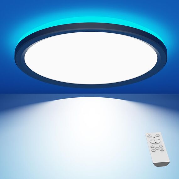 slochi LED Deckenleuchte Dimmbar mit Fernbedienung, 30CM RGB Farbwechsel Deckenlampe Led, 3000K-6500K Badezimmer Lampe für Bad Kinderzimmer Schlafzimmer Wohnzimme-Rund Schwarz