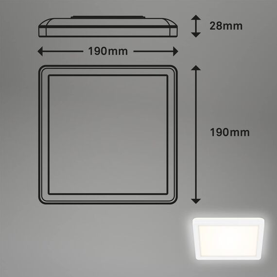 BRILONER - LED Deckenlampe mit indirektem Licht, flach, neutralweiße Lichtfarbe, Lampe, Deckenleuchte, Wohnzimmerlampe, LED Panel, Küchenlampe, Deckenbeleuchtung, 19x19x2,8 cm, Weiß