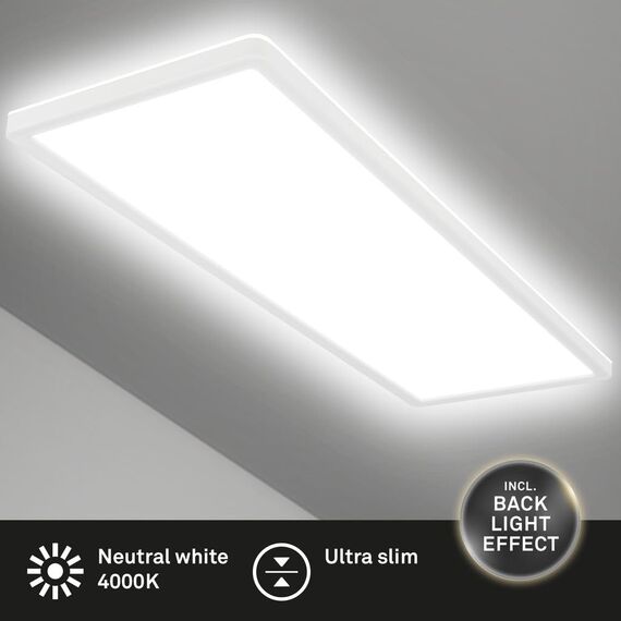BRILONER - LED Deckenlampe mit indirektem Licht, 58cm, 22W, 3.000lm, flach, neutralweiße Lichtfarbe, Lampe, Deckenleuchte, Wohnzimmerlampe, LED Panel, Küchenlampe, Wohnzimmerleuchte, 58x20x3 cm, Weiß