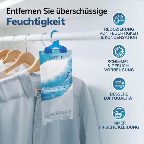 PROFI KLIMA-SET: 2in1 Hygrometer & Thermometer analog innen Edelstahl Ø12,5cm + 10x XL Luftentfeuchter Beutel zum Aufhängen – Feuchtigkeitsabsorber gegen Schimmel & Gerüche bis 500ml