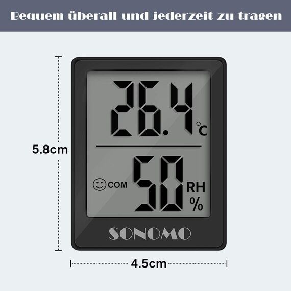 SONOMO Thermo-Hygrometer,2 Stück Digital Hygrometer Innen, Thermometer Innen Feuchtigkeit Hohen Genauigkeit,Für vertikale oder Wandmontage Luftfeuchtigkeitsmessgerät,Für Innenraum-(schwarz)