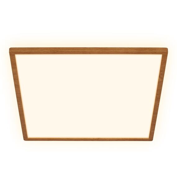 BRILONER - LED Deckenlampe mit indirektem Licht, flach, warmweißes Licht, Lampe, Deckenleuchte, Wohnzimmerlampe, LED Panel, Küchenlampe, Schlafzimmerlampe, 42x42x3 cm, Rahmen in Holzoptik