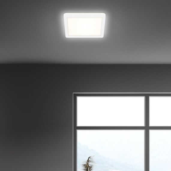 BRILONER - LED Deckenlampe mit indirektem Licht, flach, neutralweiße Lichtfarbe, Lampe, Deckenleuchte, Wohnzimmerlampe, LED Panel, Küchenlampe, Deckenbeleuchtung, 19x19x2,8 cm, Weiß