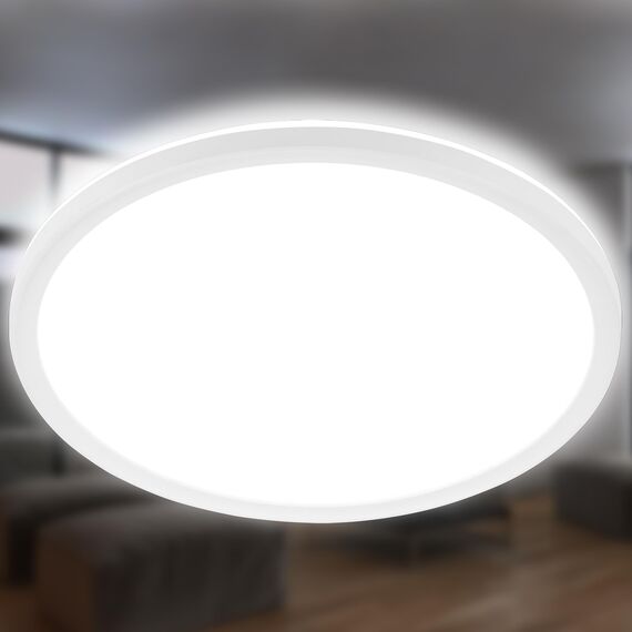 BRILONER - LED Deckenlampe mit indirektem Licht, flach, neutralweiße Lichtfarbe, Lampe, Deckenleuchte, Wohnzimmerlampe, LED Panel, Küchenlampe, Deckenbeleuchtung, Flur, 48x3 cm, Weiß