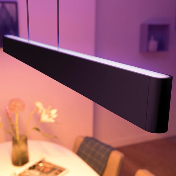 Philips Hue White & Color Ambiance Ensis Pendelleuchte (5.500 lm), dimmbare Esstischleuchte für das Hue Lichtsystem mit 16 Mio. Farben, smarte Lichtsteuerung über Sprache oder App, schwarz