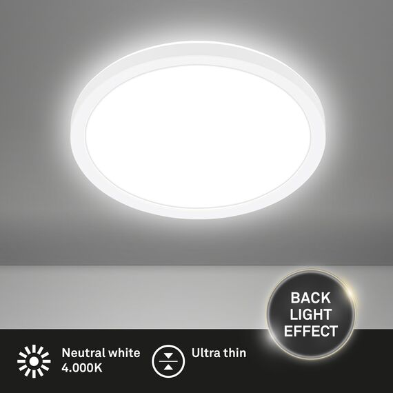 BRILONER - LED Deckenlampe mit indirektem Licht, flach, neutralweißes Licht, Lampe, Deckenleuchte, Wohnzimmerlampe, LED Panel, Küchenlampe, Deckenbeleuchtung, 24x3 cm, Weiß