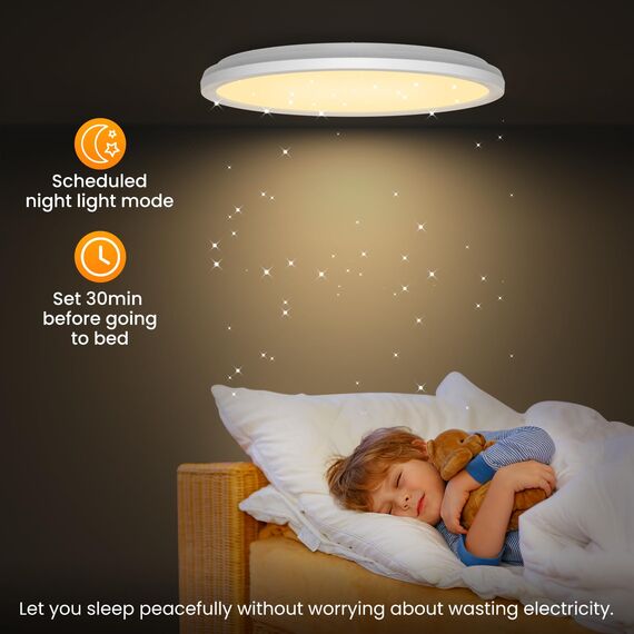 Tyreses LED Deckenleuchte Dimmbar mit Fernbedienung, 24W RGB Farbwechsel LED Deckenlampe, Rund Deckenbeleuchtung 3000K-6500K für Schlafzimmer, Wohnzimmer, Badezimmer, Kinderzimmer, Ø30CM
