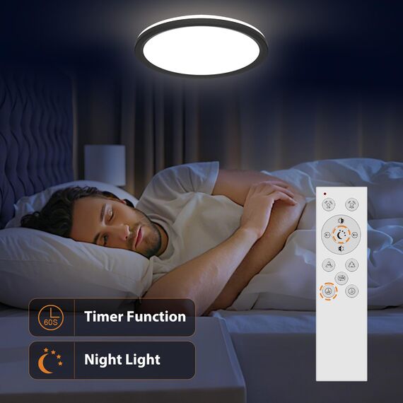 slochi LED Deckenleuchte Dimmbar mit Fernbedienung, 30CM RGB Farbwechsel Deckenlampe Led, 3000K-6500K Badezimmer Lampe für Bad Kinderzimmer Schlafzimmer Wohnzimme-Rund Schwarz