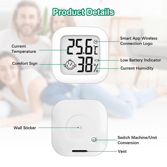 Thermometer Hygrometer Innen, Hochpräzises luftfeuchtigkeitsmesser Thermometer Innen, -10℃~70℃ für Babyzimmer Wohnzimmer Büro Gewächshaus (4)